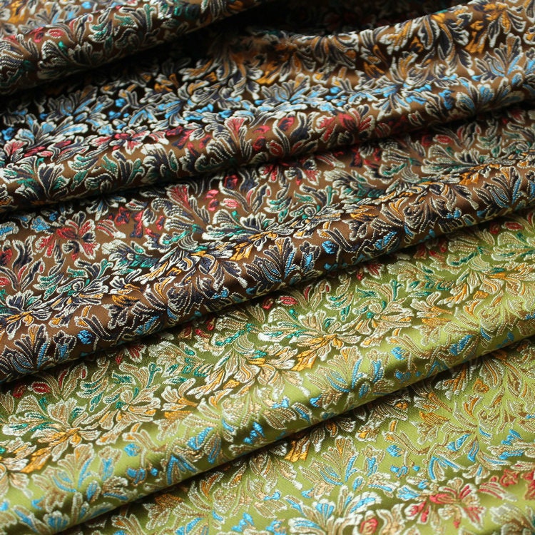 Tissu brocart de soie à motif floral : style impérial tibétain antique, 75 cm de large