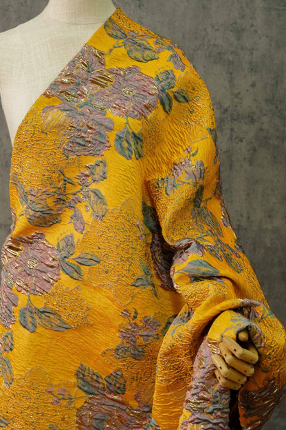 Gold Thread Floral Jacquard Fabric: 53" Wide, Upholstery & Costume