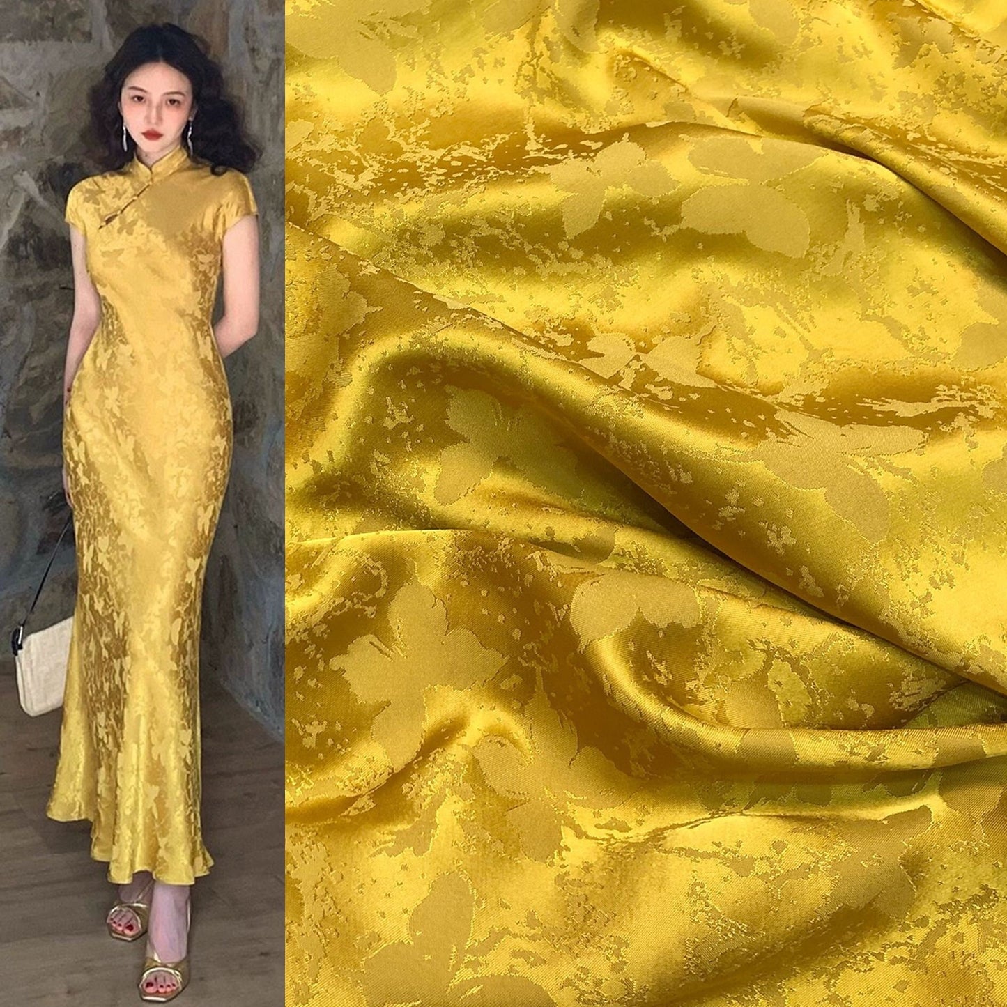 Dragon Phoenix Jacquard Rayon Satin Fabric - 59" Wide