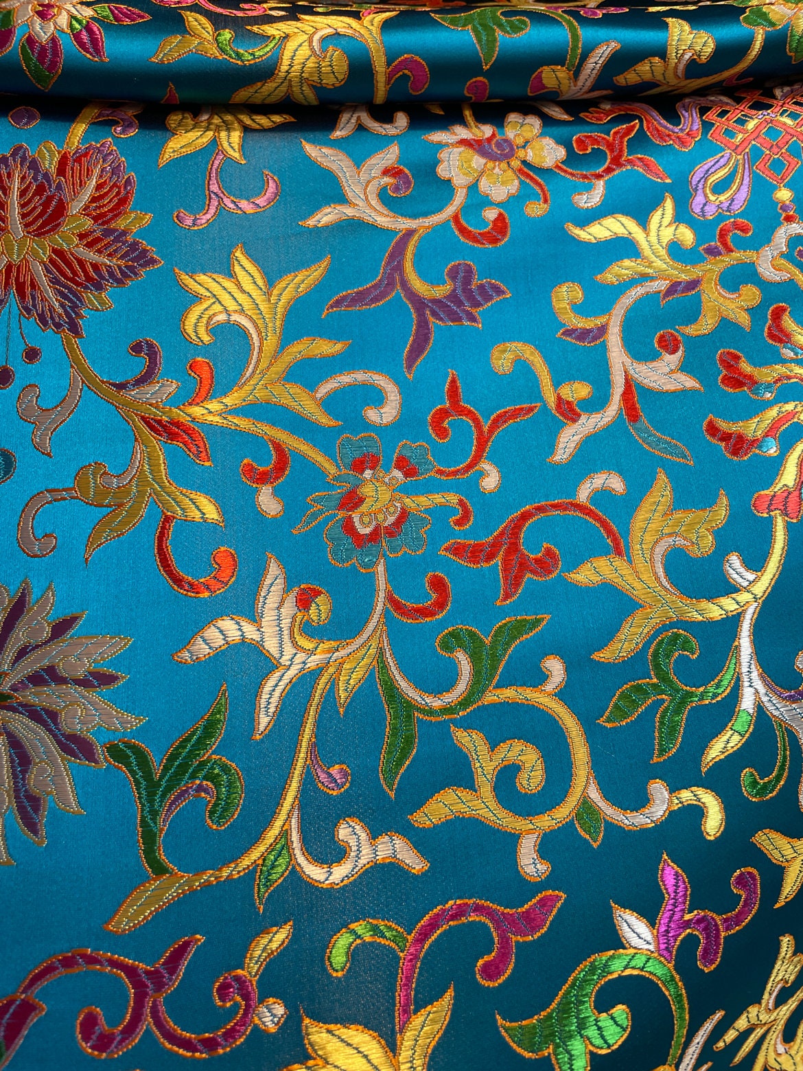 Floral Brocade Fabric: Shiny Silk Rayon Blend, 29.5" Wide