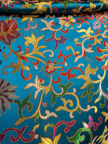 Floral Brocade Fabric: Shiny Silk Rayon Blend, 29.5" Wide