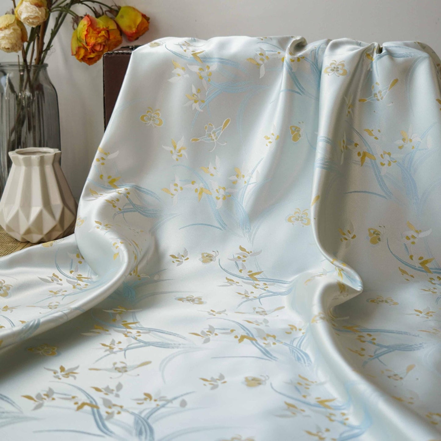 Orchid Brocade Fabric: 59"W Satin Jacquard Damask, Costume Decor