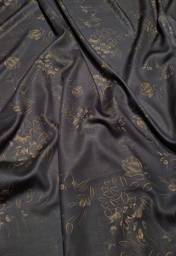 Chinese Ink Painting Cotton Fabric: Floral Drapery, Costume Sewing (55"W)