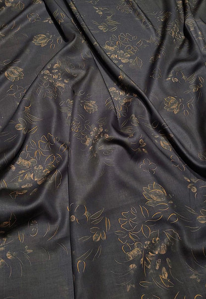 Chinese Ink Painting Cotton Fabric: Floral Drapery, Costume Sewing (55"W)