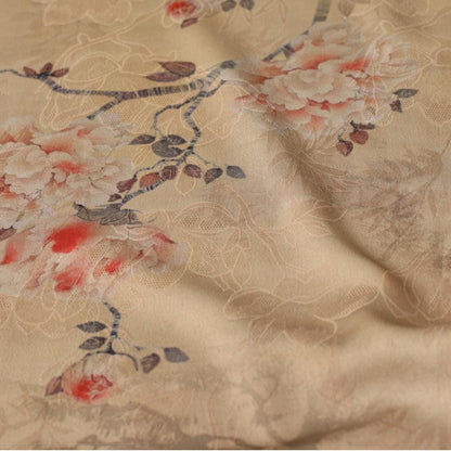 Floral Butterfly Print Fabric: Gambiered Canton Gauze Tea Silk