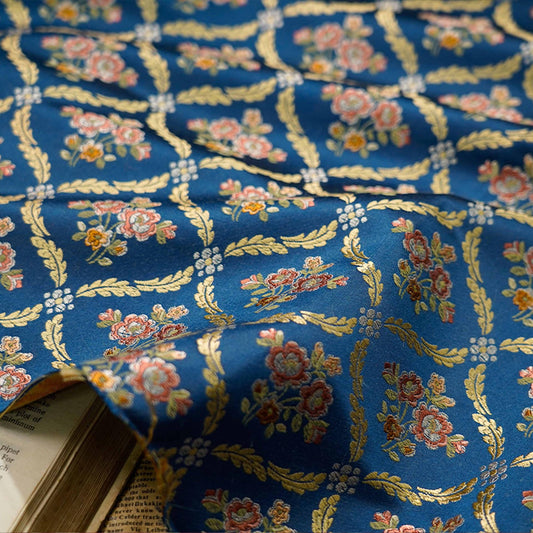 Gold Thread Jacquard Fabric: 3D Floral Upholstery, Prom Dress Sewing - 55"W