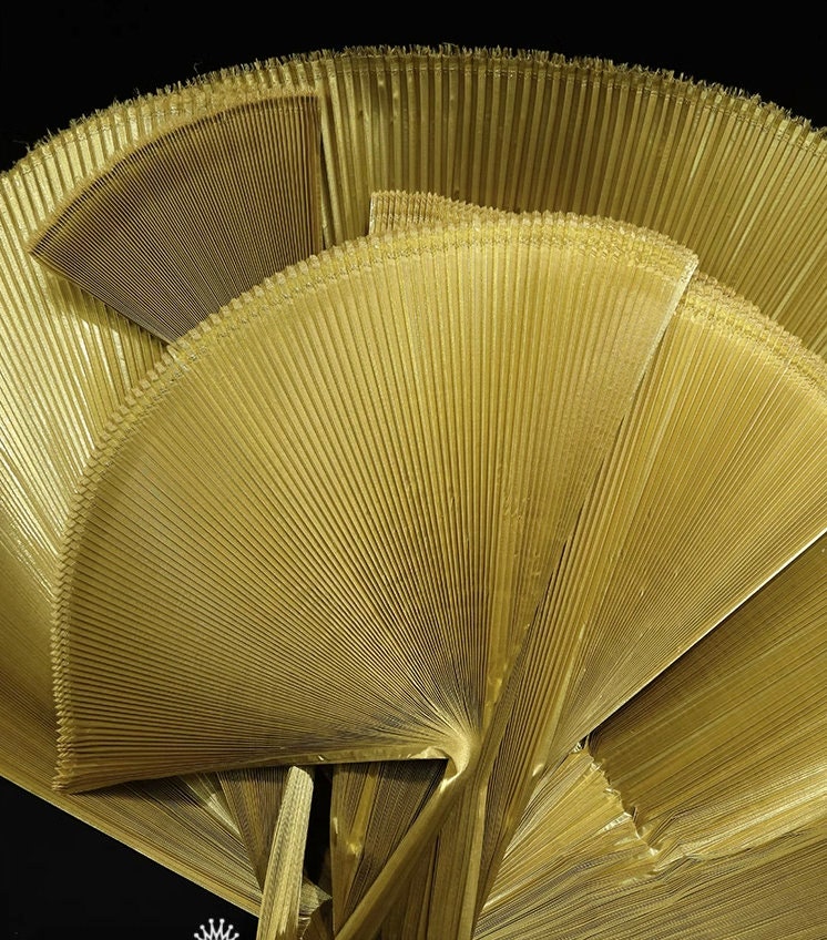 Metallic Gold Pleated Fabric: 62" Wide Stiff Polyester