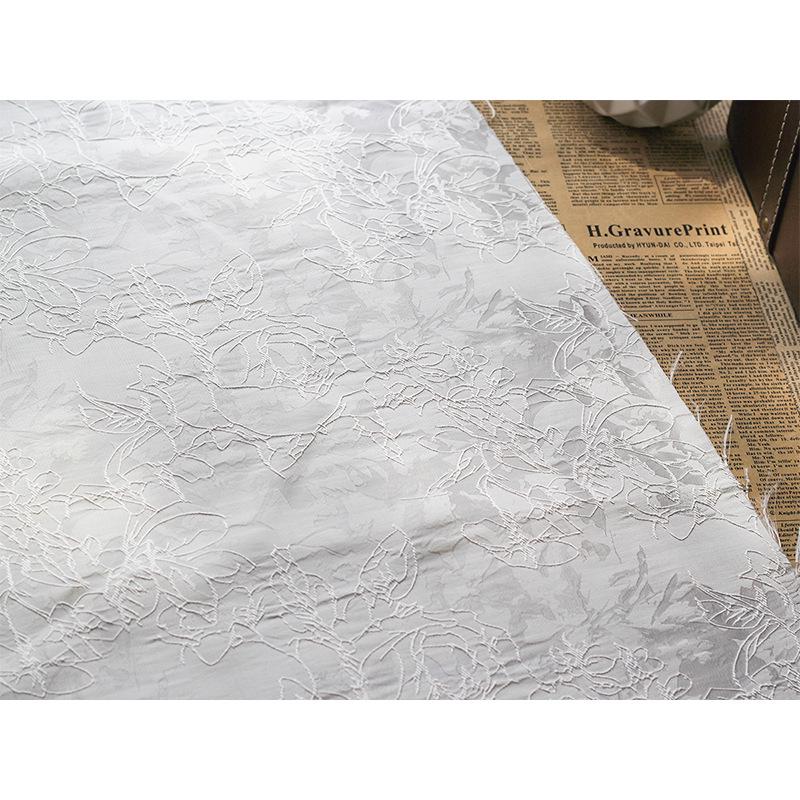 Embossed Jacquard Fabric: 3D Texture, Silver Thread Blend - 55" Wide