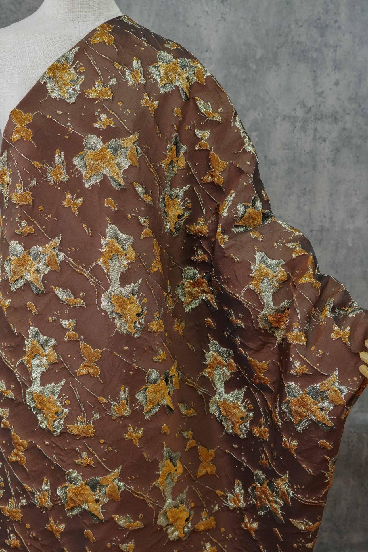 Embossed Butterfly Brocade Fabric: Gold Thread Jacquard Ink Splash - Sewing Material