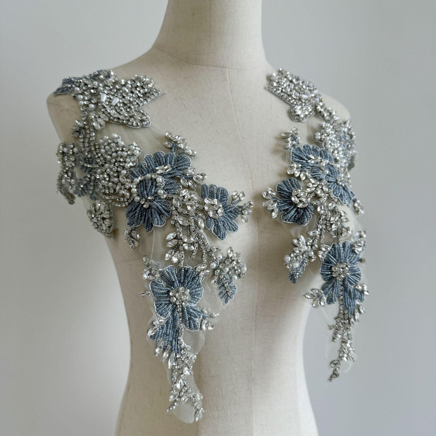 3D Floral Applique ��� Diamond Sequins, Mesh Embroidered Cloth St