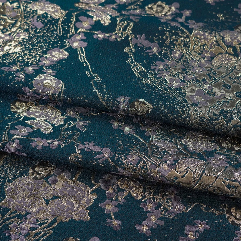 Gold Thread Jacquard Fabric: Dark Green 3D Style (59"W)