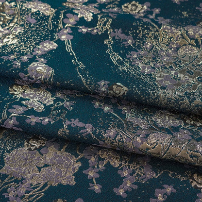 Gold Thread Jacquard Fabric: Dark Green 3D Style (59"W)