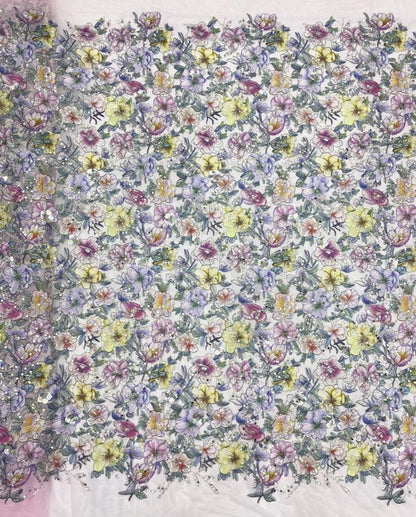 Tissu à sequins brodé de roses : Polyester à motifs floraux colorés