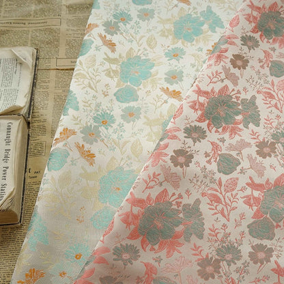 Floral Silk Brocade Fabric: Jacquard Damask for Upholstery & Costume
