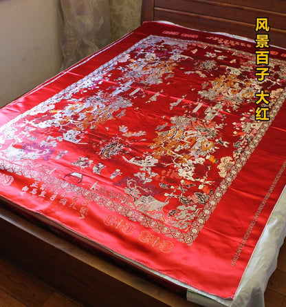 Handmade Silk Brocade Quilt: Chinese Wedding Fabric, Queen/King Size