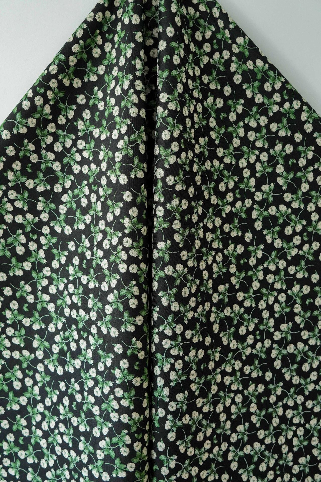 Black Background Small Floral Jacquard Fabric ��� Ideal for Home D��cor, Curtains, Quilting, Dressmaking, Upho"Wide