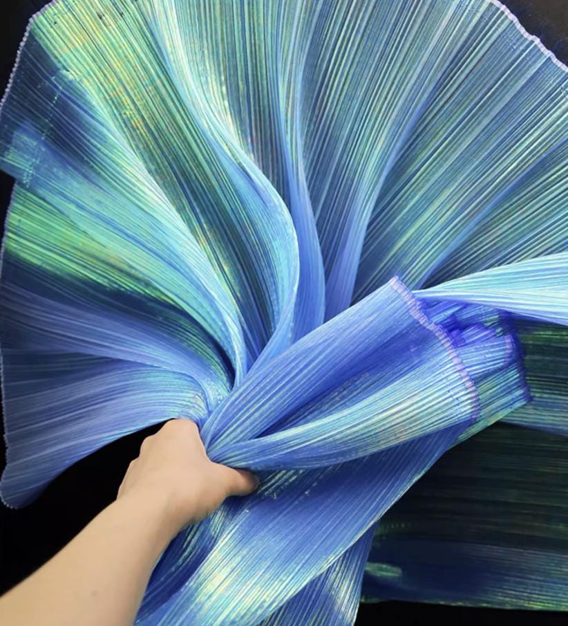 Crinkled Pleated Organza Fabric: 57" Wide Stiff Designer Material