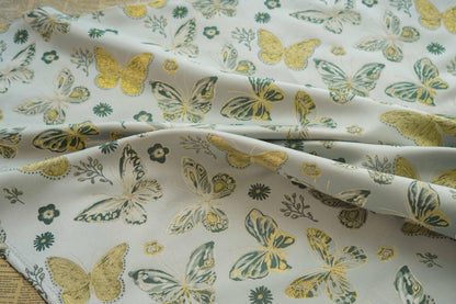 Gold Thread Butterfly Jacquard Fabric: Beige Costume & Upholstery Fabric