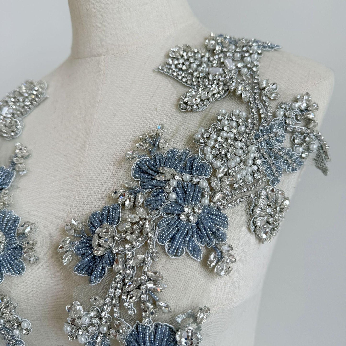 3D Floral Applique ��� Diamond Sequins, Mesh Embroidered Cloth St