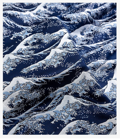 Japanese Brocade Fabric: Mt. Fuji Kimono Pattern, Blue Jacquard (59"W)