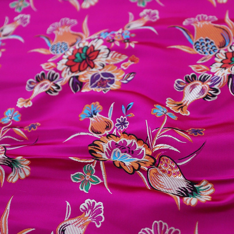 Floral Jacquard Brocade Fabric: Chinese Mongolian Gown Robe, 29.5" Wide