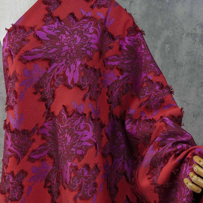 Red & Purple Floral Jacquard Fabric ��� Textured Woven Materi" Wide