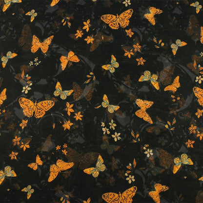 Black Base Butterfly Print Lustrous Rayon Silk Jacquard Fabric - 59" Wide