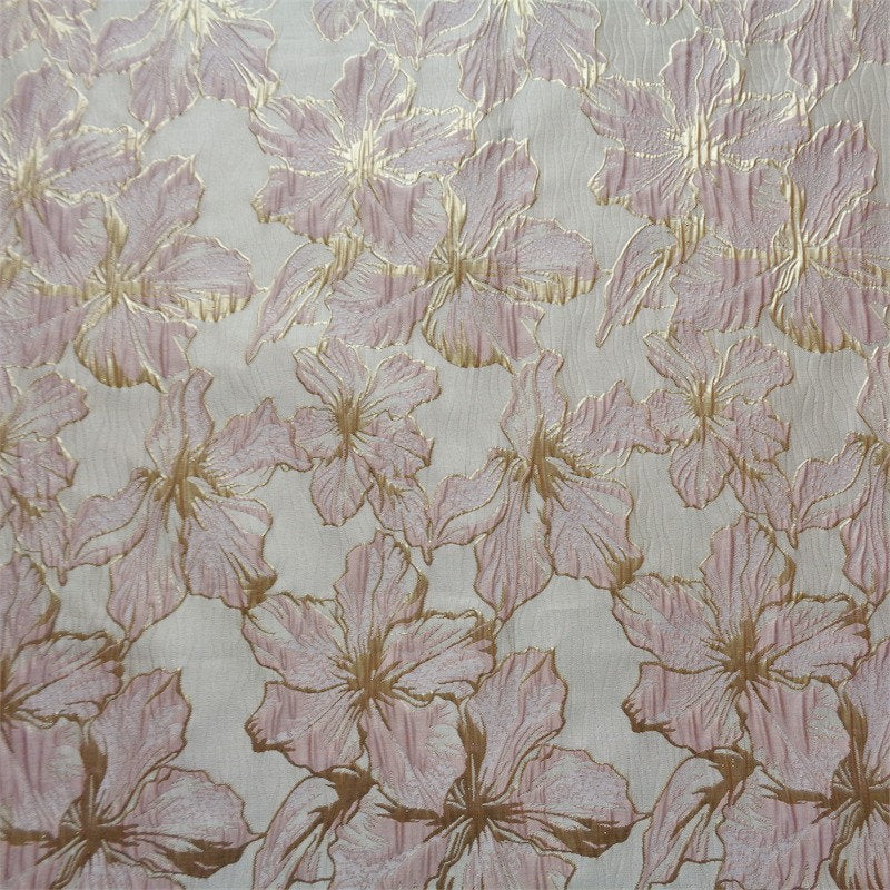 Gold Thread Floral Jacquard Fabric: 3D Embossed Woven Textile, 55"W