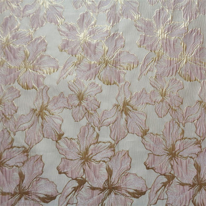 Gold Thread Floral Jacquard Fabric: 3D Embossed Woven Textile, 55"W