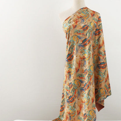 Red Cloud Yarn Flower Fabric: Ancient Painting Style, 59" Wide