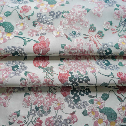 Beige Floral Jacquard Fabric: Reversible Embossed Woven Material, 62"W
