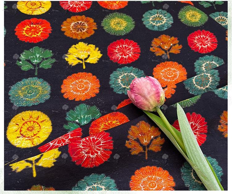 Tissu pour patchwork, tissu en coton à motif d'arbres fleuris ��� Style asiatique coloré Pri" Large