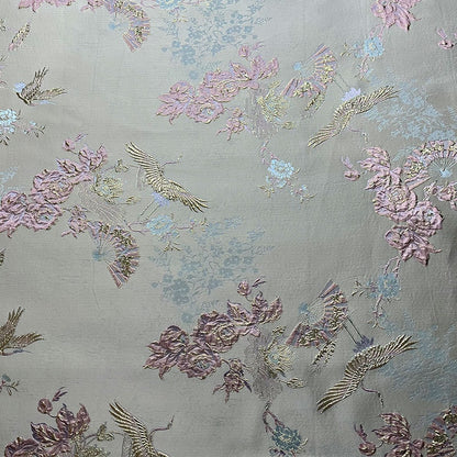 Tissu jacquard Grue Lotus : ameublement tissé à motif doré gaufré 3D, costumes, décoration