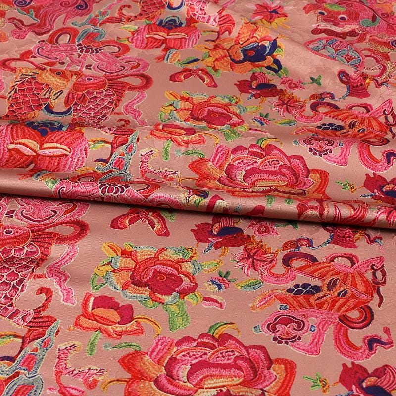 Ancient Painting Tea Silk Satin Fabric: 59"W Digital Print Upholstery