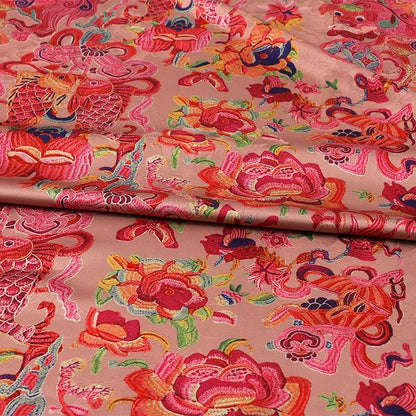 Ancient Painting Tea Silk Satin Fabric: 59"W Digital Print Upholstery