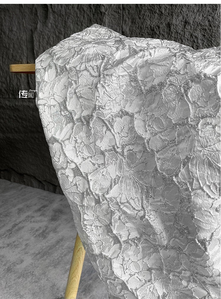 Gold Embossed Jacquard Fabric: 53"W Floral Upholstery Fabric