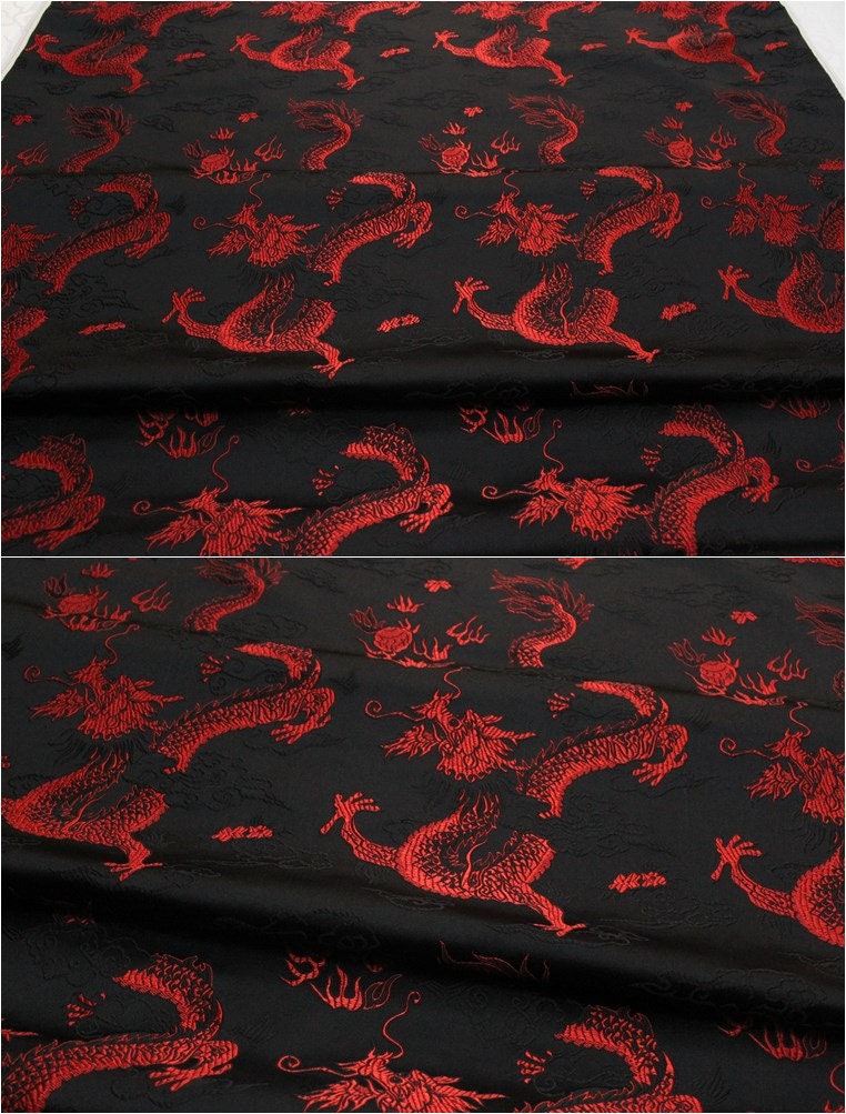 Chinese Dragon Silk Brocade Fabric: Fire Pattern, 29" Wide