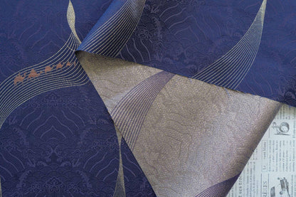Dark Purple Jacquard Fabric: Golden Wave Pattern, Luxury Upholstery - 65"W