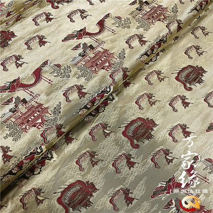 Dragon Boat Silk Brocade Fabric: Jacquard Damask, Upholstery & Costume (29.5"W)