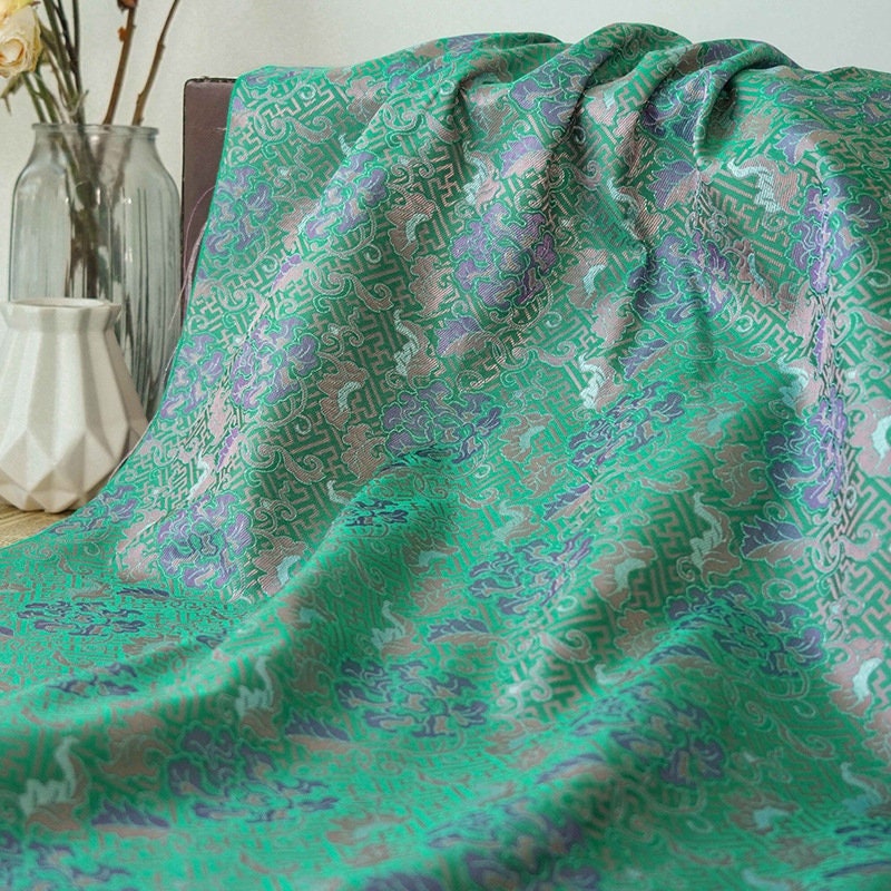 Tissu brocart jacquard à motif floral : motif vase chinois, 150 cm de large