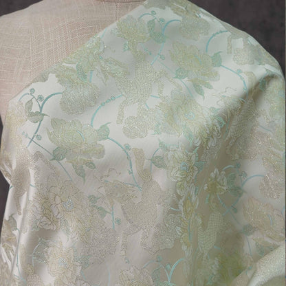 Tissu brocart à fils d'or : Matériel de couture floral mongol tibétain