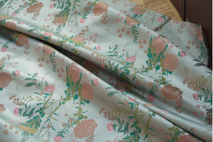 Floral Brocade Jacquard Fabric: Retro Palace Style Gold Thread (By The Meter)