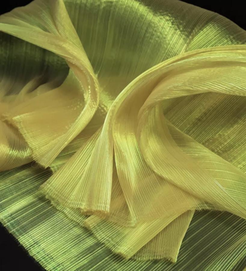 Crinkled Pleated Organza Fabric: 57" Wide Stiff Designer Material