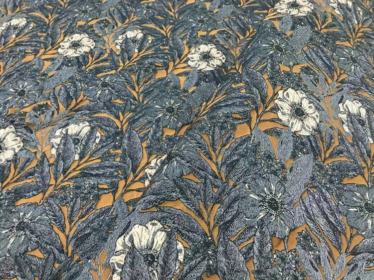 Floral Jacquard Fabric: Vintage Oil Painting Style, Yarn-Dyed, 63" Wide