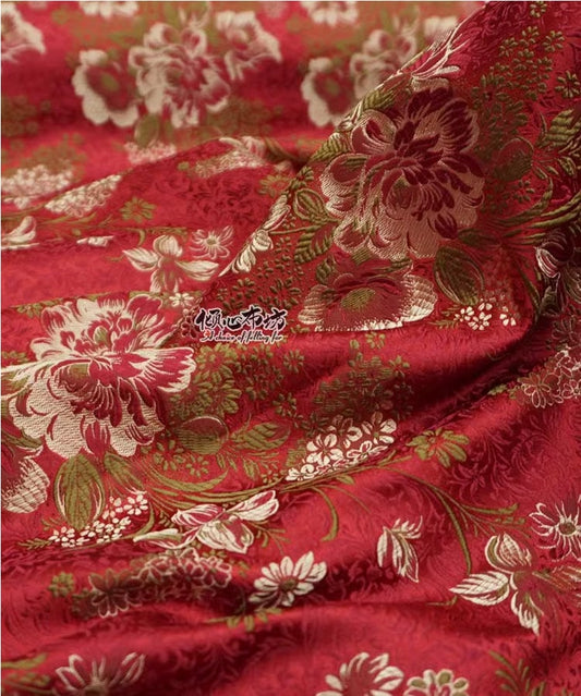 Maroon Peony Brocade Fabric: 29"W Rayon Blend, Costume & Decor