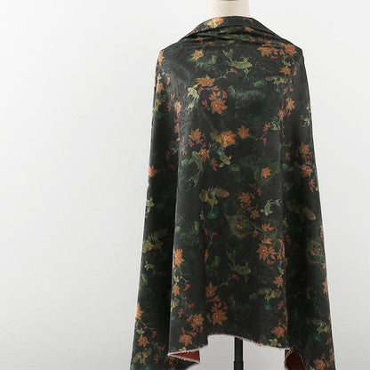 Floral Tea Silk Satin Fabric: Ancient Tuberose Print, 59" Wide