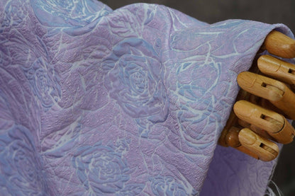 Lilac & Blue Floral Jacquard Woven Fabric: 3D Embossed Upholstery, Costume, Sewing - 55"W