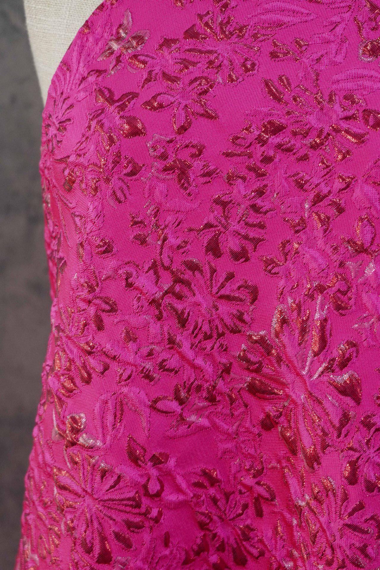 Rose Red Floral Jacquard Fabric ��� Embossed Gold Home D��cor T" Wide