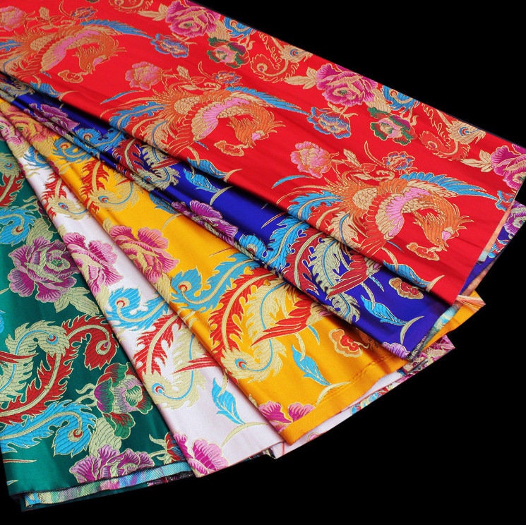Gold Phoenix Brocade Fabric: Chinese Cheongsam Qipao Sewing Material (28"W)