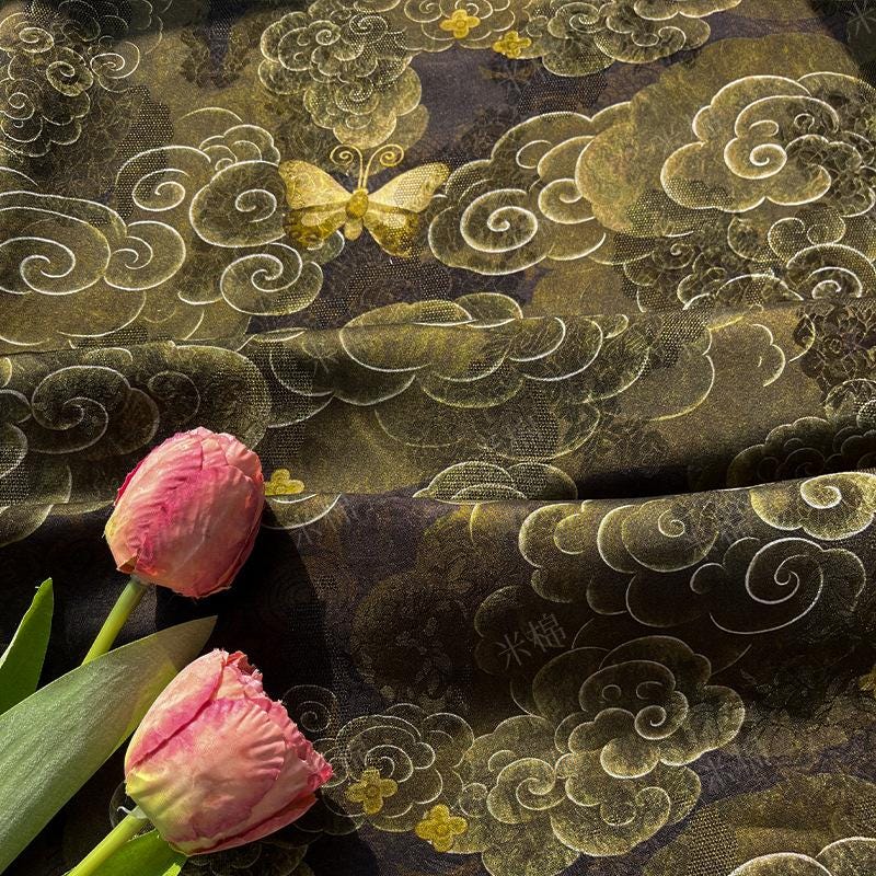 Butterfly Jacquard Silk Fabric ��� Yun Pattern Xiangyun Rayon Ble"W